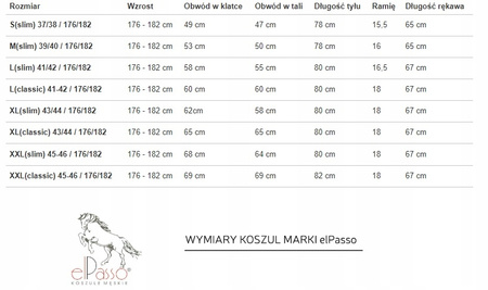 KOSZULA ELPASSO DŁ. RĘKAW REGUL. XL 43/44 -176/182