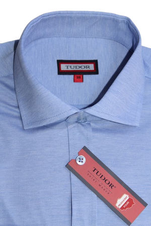 KOSZULA TUDOR DŁUGI RĘKAW SLIM 176/182, 100% BAWEŁNA, DZIANINA, NIEBIESKI