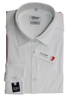 KOSZULA TUDOR DŁUGI RĘKAW SLIM 176/182, NYLON, BIAŁY