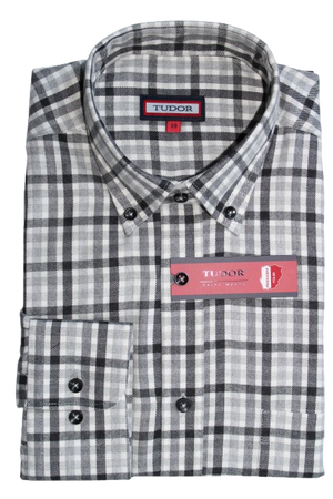 KOSZULA TUDOR DŁUGI RĘKAW REGULAR 176/182, 100% BAWEŁNA, FLANELA, KRATA