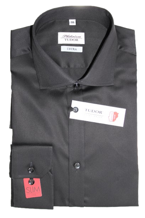 KOSZULA TUDOR DŁUGI RĘKAW SLIM, CZARNY 164/170