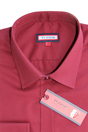 KOSZULA TUDOR DŁUGI RĘKAW SLIM 176/182, CIEMNY CZERWONY