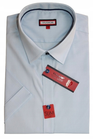 KOSZULA TUDOR KRÓTKI RĘKAW SLIM BŁĘKIT 40 - 176/182