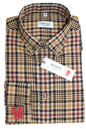 KOSZULA TUDOR DŁUGI RĘKAW SLIM 176/182, 100% BAWEŁNA, KRATKA