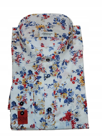 KOSZULA TUDOR DŁUGI RĘKAW SLIM KWIATY 45 - 176/182