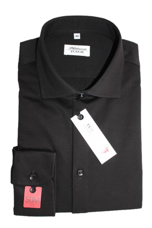 KOSZULA TUDOR DŁUGI RĘKAW SLIM 100% BAWEŁNA, DZIANINA, CZARNY 176/182