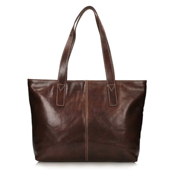 TOREBKA DAMSKA, SHOPPER TOSCANIO F258, BRĄZ, SKÓRA NATURALNA