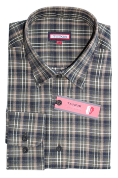 KOSZULA TUDOR DŁUGI RĘKAW REGULAR 176/182, 100% BAWEŁNA, FLANELA, KRATA