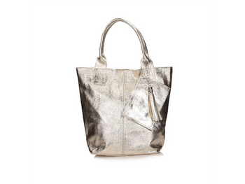 TOREBKA DAMSKA, SHOPPER TOSCANIO 1101, ZŁOTY SKÓRA NATURALNA