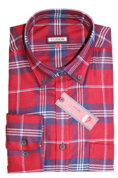 KOSZULA TUDOR DŁUGI RĘKAW, REGULAR 176/182, FLANELA, 100% BAWEŁNA