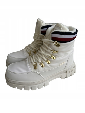BOTKI, ŚNIEGOWCE. TRAPERY TOMMY HILFIGER T3A5-33062, IVORY R. 37