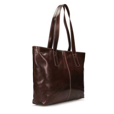TOREBKA DAMSKA, SHOPPER TOSCANIO F258, BRĄZ, SKÓRA NATURALNA