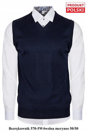 SWETER, BEZRĘKAWNIK, PULOWER MĘSKI M&M GRANAT, WEŁNA 