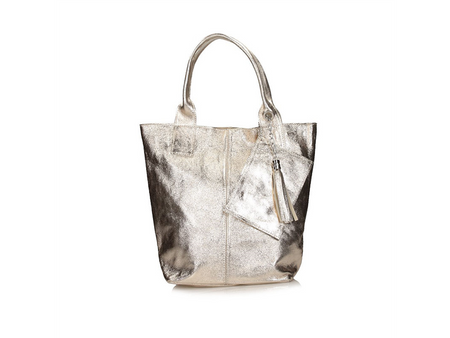 TOREBKA DAMSKA, SHOPPER TOSCANIO 1101, ZŁOTY SKÓRA NATURALNA