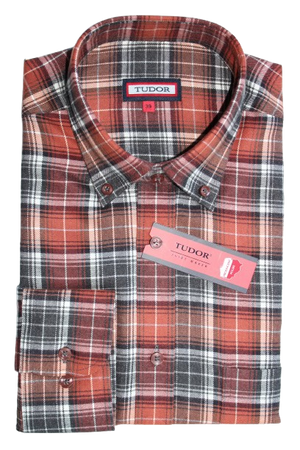 KOSZULA TUDOR DŁUGI RĘKAW REGULAR 176/182, 100% BAWEŁNA, FLANELA, KRATA