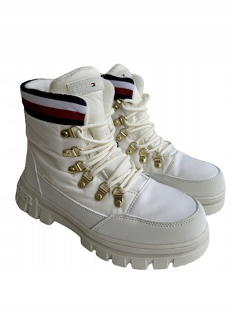BOTKI, ŚNIEGOWCE. TRAPERY TOMMY HILFIGER T3A5-33062, IVORY R. 37
