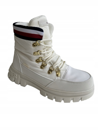 BOTKI, ŚNIEGOWCE. TRAPERY TOMMY HILFIGER T3A5-33062, IVORY R. 37