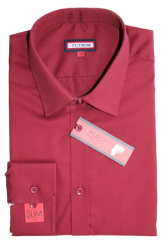 KOSZULA TUDOR DŁUGI RĘKAW SLIM 176/182, CIEMNY CZERWONY