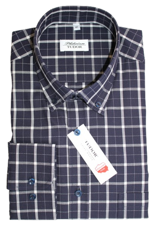 KOSZULA TUDOR DŁUGI RĘKAW REGULAR 176/182, 100% BAWEŁNA, KRATA