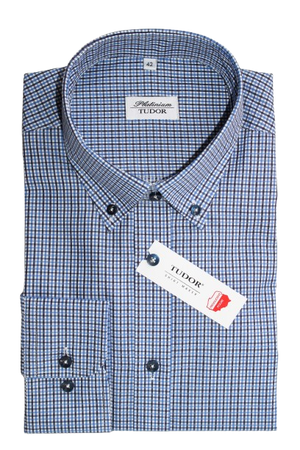 KOSZULA TUDOR DŁUGI RĘKAW REGULAR 176/182, 100% BAWEŁNA, KRATKA