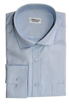 KOSZULA TUDOR DŁUGI RĘKAW REGULAR 176/182, 100% BAWEŁNA, NIEBIESKI