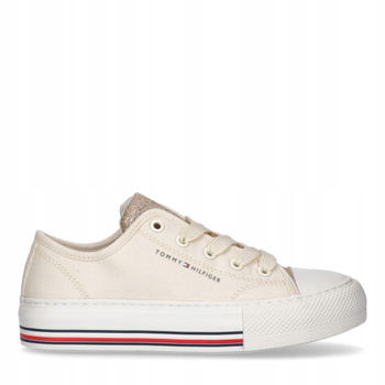 TRAMPKI, SNEAKERSY TOMMY HILFIGER T3A9-33185 BEIGE LOWCUT