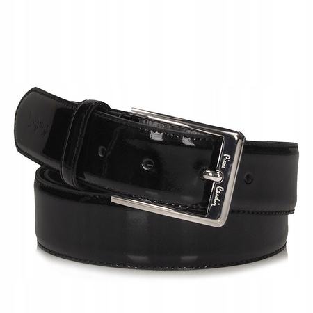 PASEK MĘSKI PIERRE CARDIN 4103, CZARNY, SKÓRA LAKIEROWANA, 105