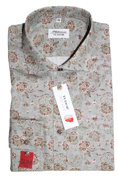 KOSZULA TUDOR DŁUGI RĘKAW, SLIM 176/182, KWIATY