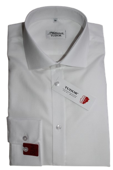 KOSZULA TUDOR DŁUGI RĘKAW SLIM 176/182, 100% BAWEŁNA, STRUKTURA, BIAŁY