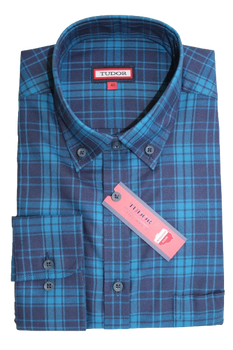 KOSZULA TUDOR DŁUGI RĘKAW REGULAR 176/182, 100% BAWEŁNA, KRATA 