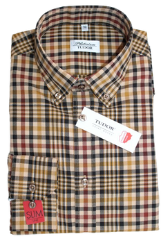 KOSZULA TUDOR DŁUGI RĘKAW SLIM 176/182, 100% BAWEŁNA, KRATKA