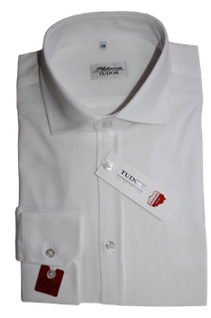 KOSZULA TUDOR DŁUGI RĘKAW SLIM 176/182, 100% BAWEŁNA, DZIANINA, BIAŁY
