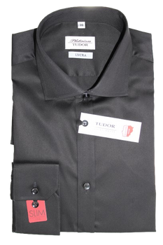 KOSZULA TUDOR DŁUGI RĘKAW SLIM, CZARNY 164/170