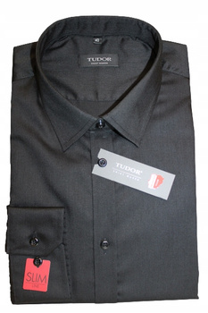 KOSZULA TUDOR DŁUGI RĘKAW CZARNA SLIM 38 - 176/182