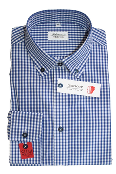 KOSZULA TUDOR DŁUGI RĘKAW SLIM 176/182, 100% BAWEŁNA, KRATKA