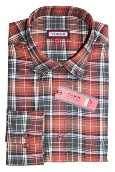 KOSZULA TUDOR DŁUGI RĘKAW REGULAR 176/182, 100% BAWEŁNA, FLANELA, KRATA