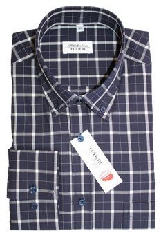 KOSZULA TUDOR DŁUGI RĘKAW REGULAR 176/182, 100% BAWEŁNA, KRATA 