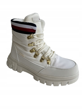 BOTKI, ŚNIEGOWCE. TRAPERY TOMMY HILFIGER T3A5-33062, IVORY R. 37