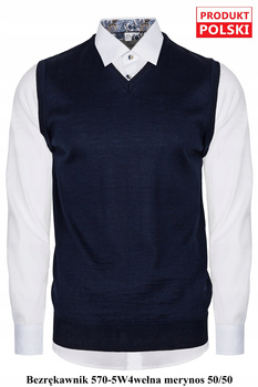 SWETER, BEZRĘKAWNIK, PULOWER MĘSKI M&M GRANAT, WEŁNA 