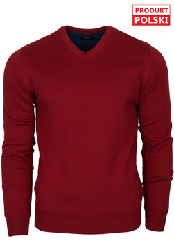 SWETER MĘSKI M&M, 1235A-200 CZERWONY, V-NECK